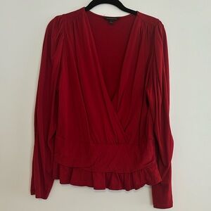 Deep red/burgandy wrap style top